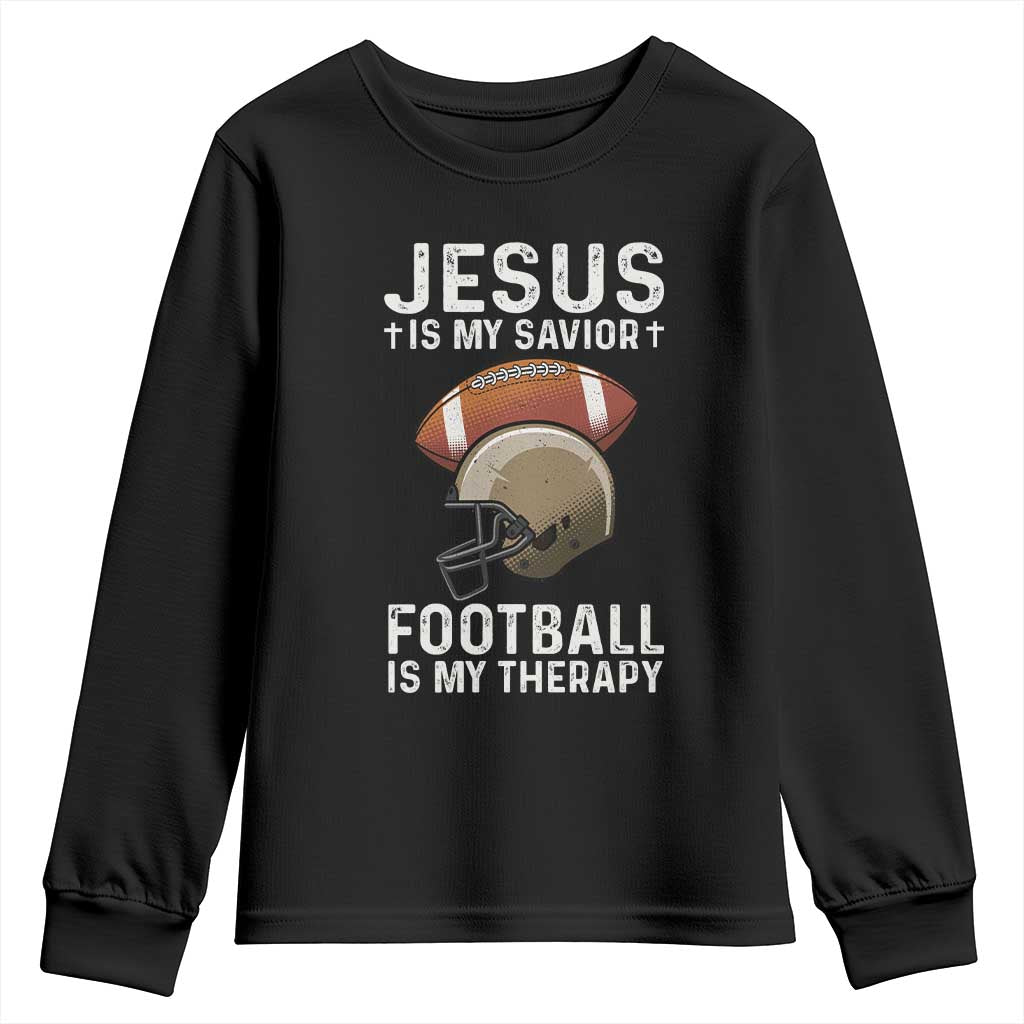 Jesus Is My Savior Football Is My Therapy Youth Sweatshirt Christian Football Lover TS12 Black Print Your Wear