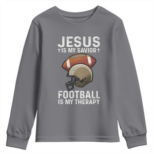 Jesus Is My Savior Football Is My Therapy Youth Sweatshirt Christian Football Lover TS12 Charcoal Print Your Wear