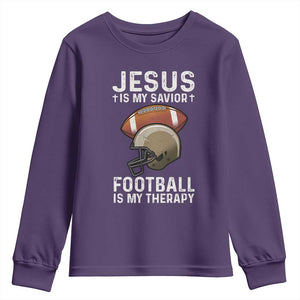 Jesus Is My Savior Football Is My Therapy Youth Sweatshirt Christian Football Lover TS12 Purple Print Your Wear