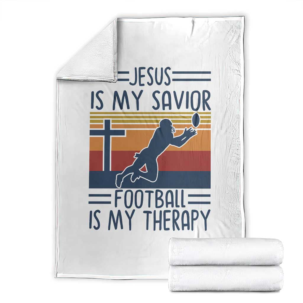 Jesus Is My Savior Football Is My Therapy Throw Blanket Vintage Christian Football Fan Gift TS12 White Print Your Wear
