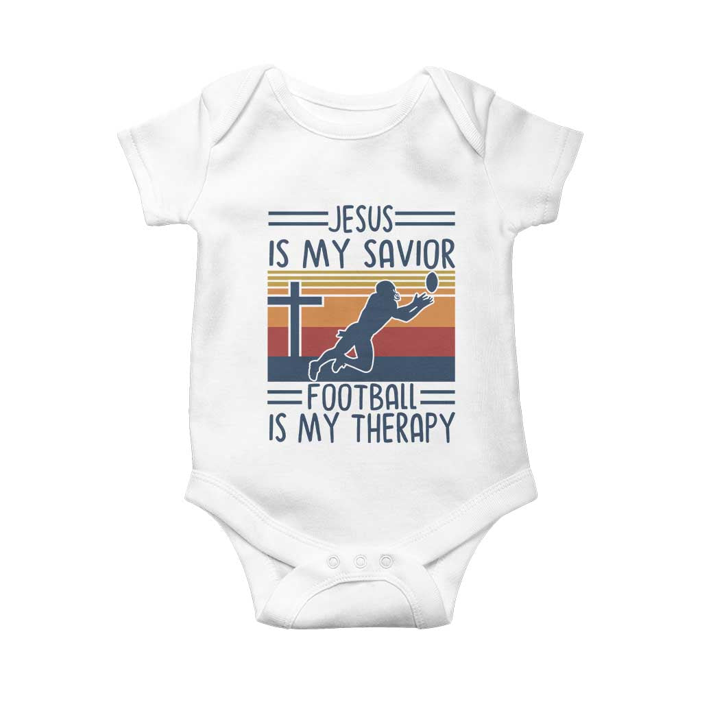Jesus Is My Savior Football Is My Therapy Baby Onesie Vintage Christian Football Fan Gift TS12 White Print Your Wear