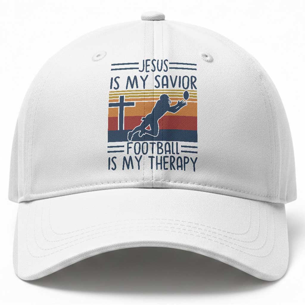 Jesus Is My Savior Football Is My Therapy Baseball Cap Vintage Christian Football Fan Gift TS12 Print Your Wear