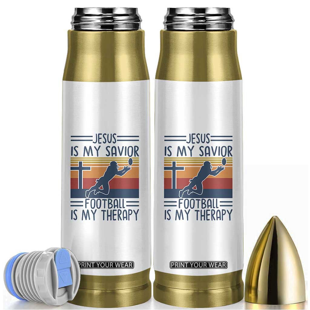 Jesus Is My Savior Football Is My Therapy Bullet Tumbler Vintage Christian Football Fan Gift TS12 White Print Your Wear