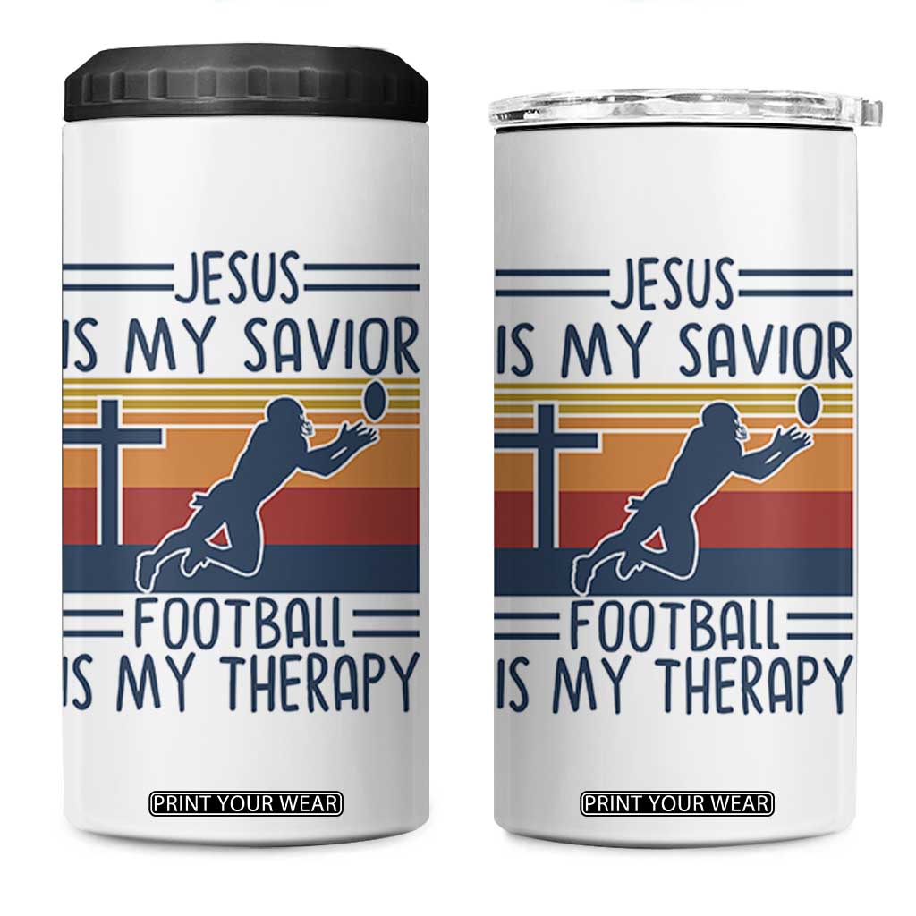 Jesus Is My Savior Football Is My Therapy 4 in 1 Can Cooler Tumbler Vintage Christian Football Fan Gift