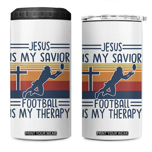Jesus Is My Savior Football Is My Therapy 4 in 1 Can Cooler Tumbler Vintage Christian Football Fan Gift