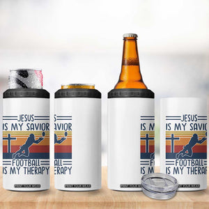 Jesus Is My Savior Football Is My Therapy 4 in 1 Can Cooler Tumbler Vintage Christian Football Fan Gift