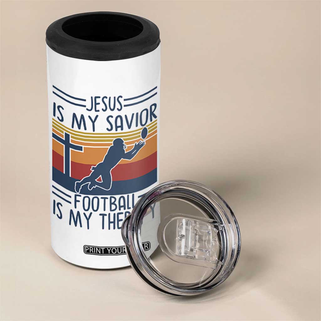 Jesus Is My Savior Football Is My Therapy 4 in 1 Can Cooler Tumbler Vintage Christian Football Fan Gift