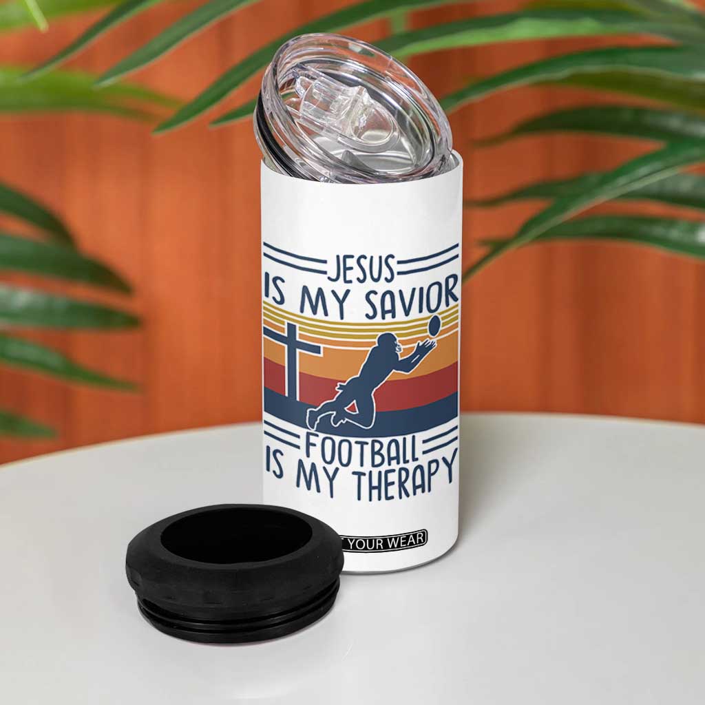 Jesus Is My Savior Football Is My Therapy 4 in 1 Can Cooler Tumbler Vintage Christian Football Fan Gift