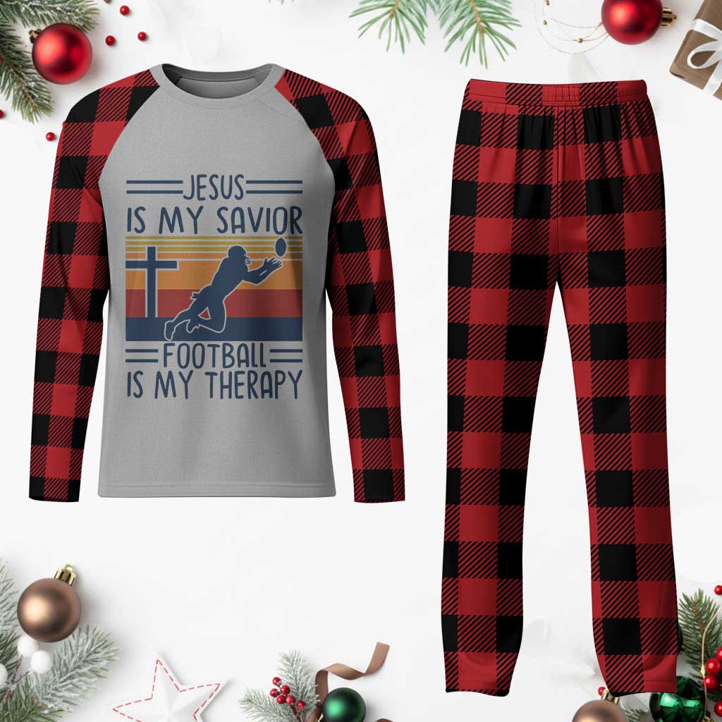 Jesus Is My Savior Football Is My Therapy Plaid Pajama Set Vintage Christian Football Fan Gift TS12 Buffalo Plaid Print Your Wear