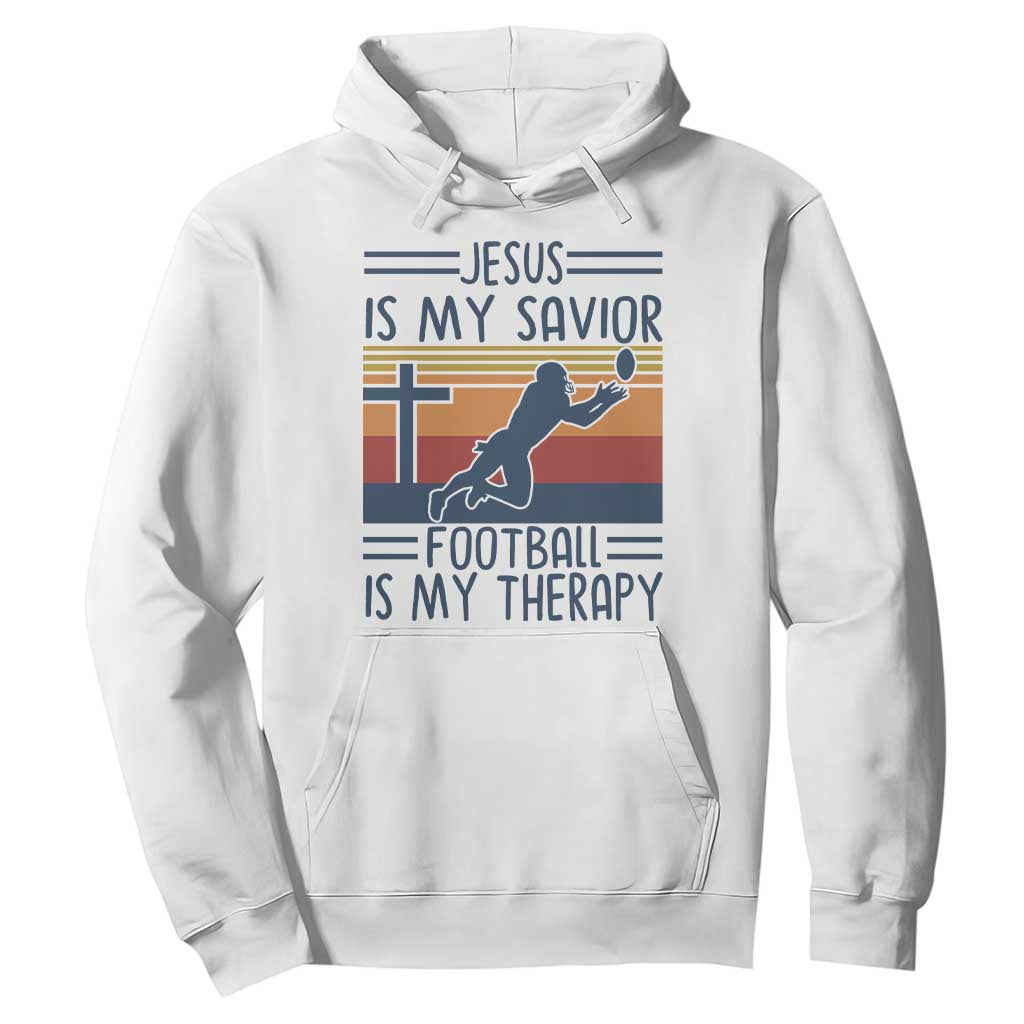 Jesus Is My Savior Football Is My Therapy Hoodie Vintage Christian Football Fan Gift TS12 White Print Your Wear