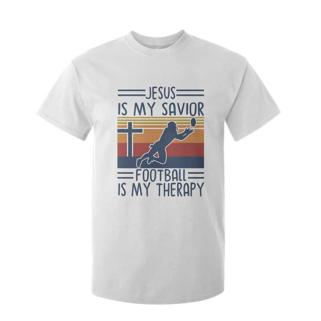 Jesus Is My Savior Football Is My Therapy T Shirt For Kid Vintage Christian Football Fan Gift TS12 White Print Your Wear