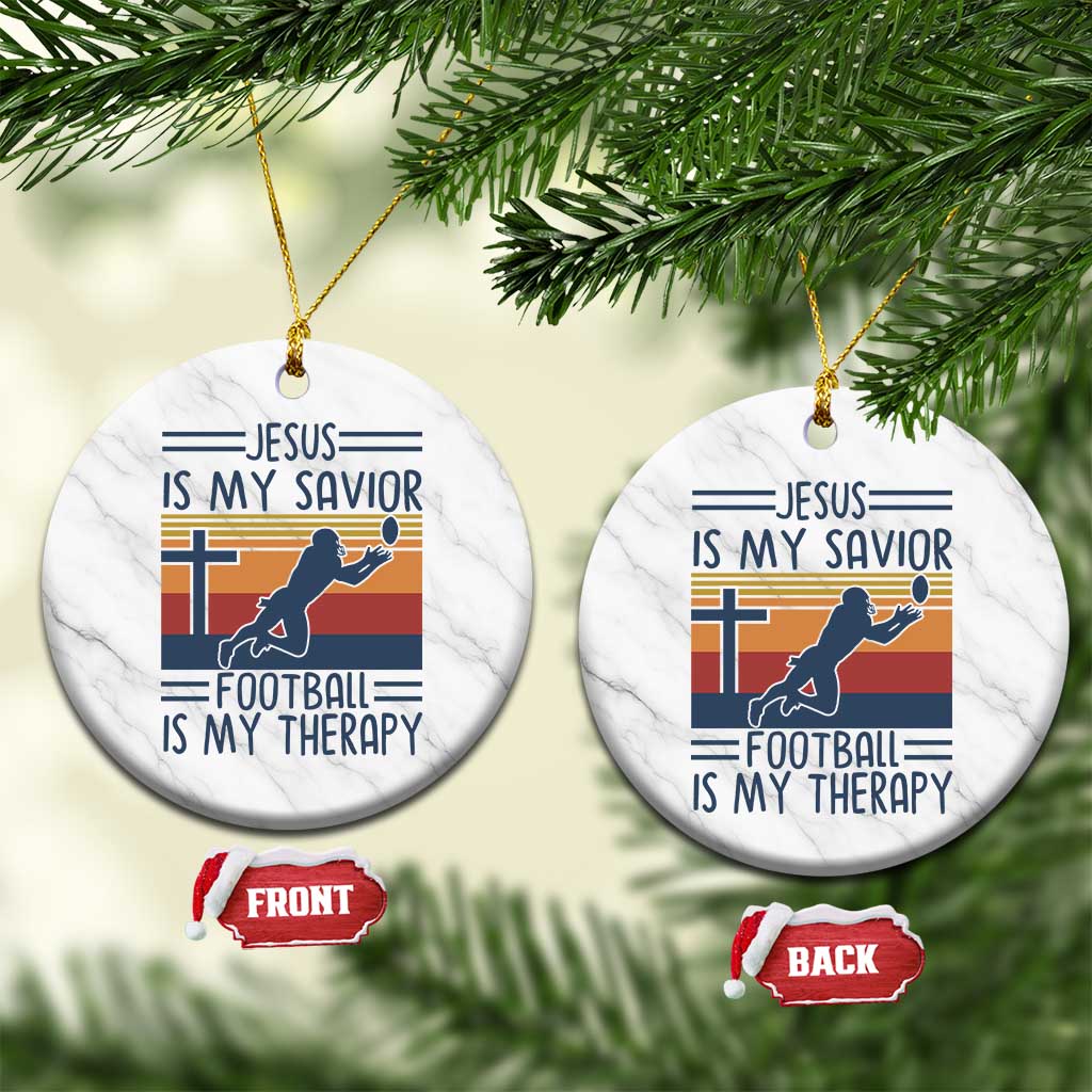 Jesus Is My Savior Football Is My Therapy Ceramic Ornament Vintage Christian Football Fan Gift TS12 1pc White Marble Print Your Wear
