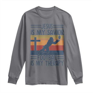 Jesus Is My Savior Football Is My Therapy Long Sleeve Shirt Vintage Christian Football Fan Gift TS12 Charcoal Print Your Wear