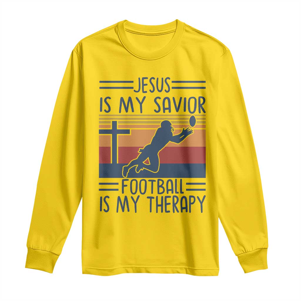 Jesus Is My Savior Football Is My Therapy Long Sleeve Shirt Vintage Christian Football Fan Gift TS12 Daisy Print Your Wear
