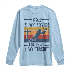 Jesus Is My Savior Football Is My Therapy Long Sleeve Shirt Vintage Christian Football Fan Gift TS12 Light Blue Print Your Wear