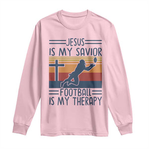 Jesus Is My Savior Football Is My Therapy Long Sleeve Shirt Vintage Christian Football Fan Gift TS12 Light Pink Print Your Wear