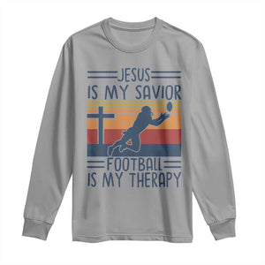 Jesus Is My Savior Football Is My Therapy Long Sleeve Shirt Vintage Christian Football Fan Gift TS12 Sport Gray Print Your Wear