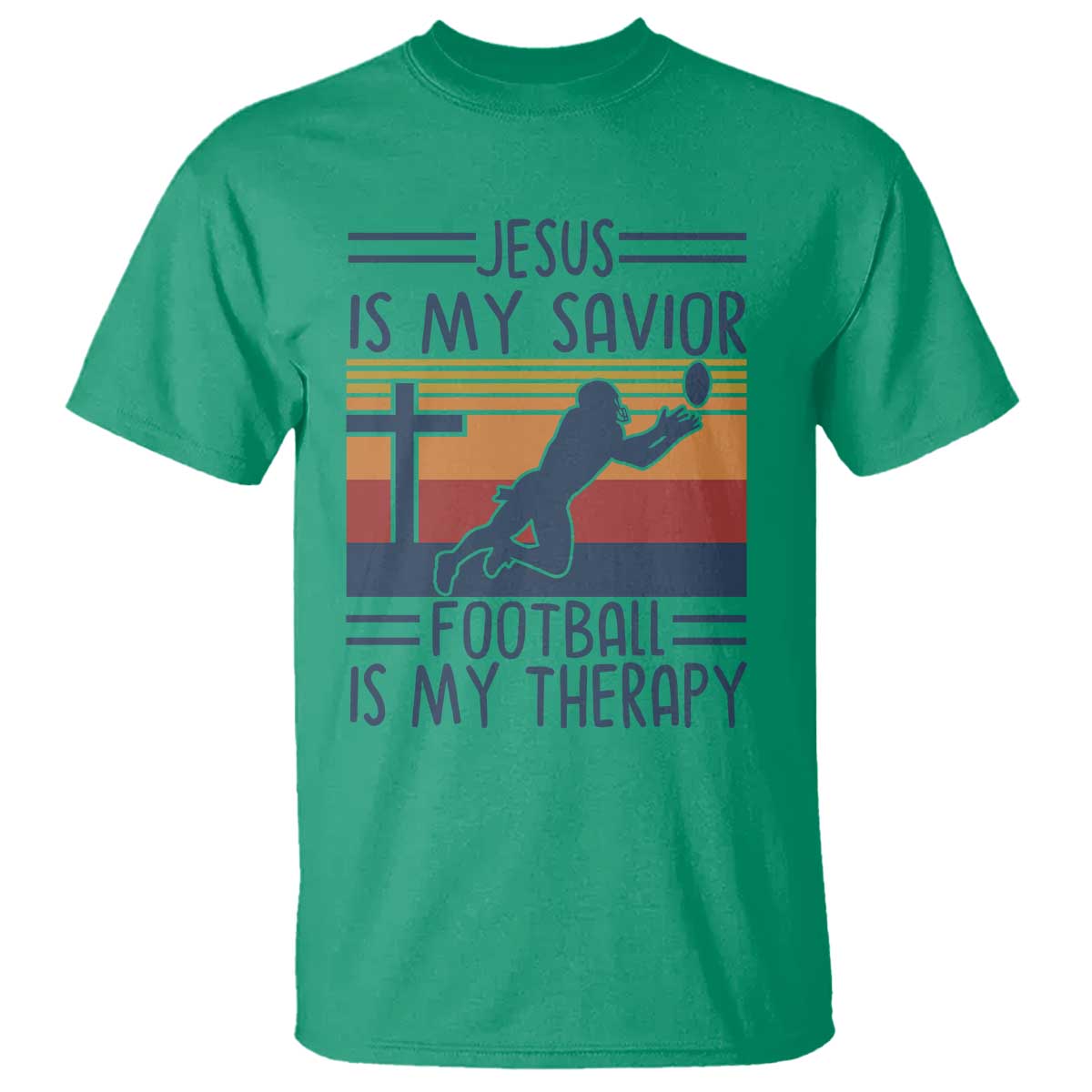 Jesus Is My Savior Football Is My Therapy T Shirt Vintage Christian Football Fan Gift TS12 Irish Green Print Your Wear