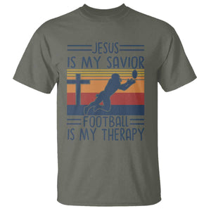 Jesus Is My Savior Football Is My Therapy T Shirt Vintage Christian Football Fan Gift TS12 Military Green Print Your Wear