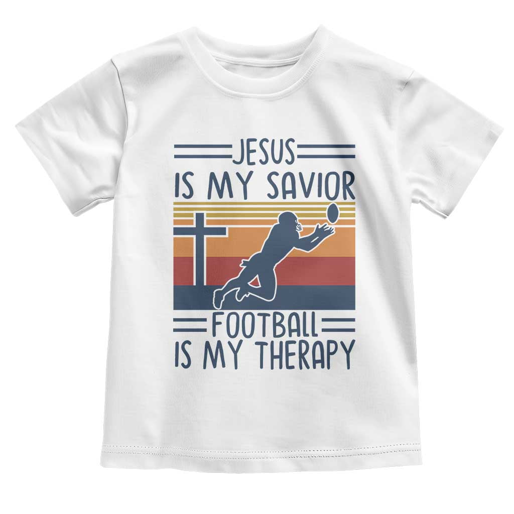 Jesus Is My Savior Football Is My Therapy Toddler T Shirt Vintage Christian Football Fan Gift TS12 White Print Your Wear