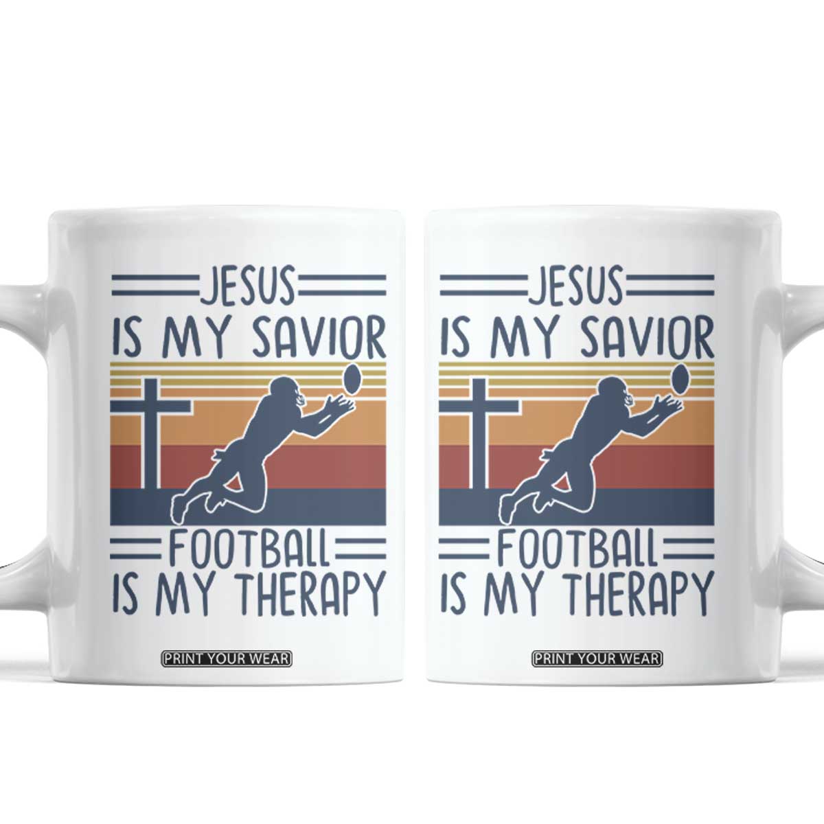 Jesus Is My Savior Football Is My Therapy Coffee Mug Vintage Christian Football Fan Gift TS12 White Print Your Wear