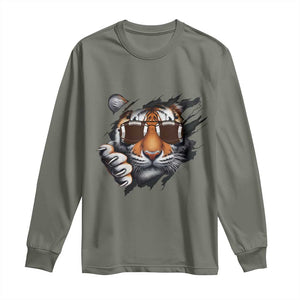 Funny Bengal Tiger Long Sleeve Shirt Football Lover Gift TS12 Military Green Print Your Wear