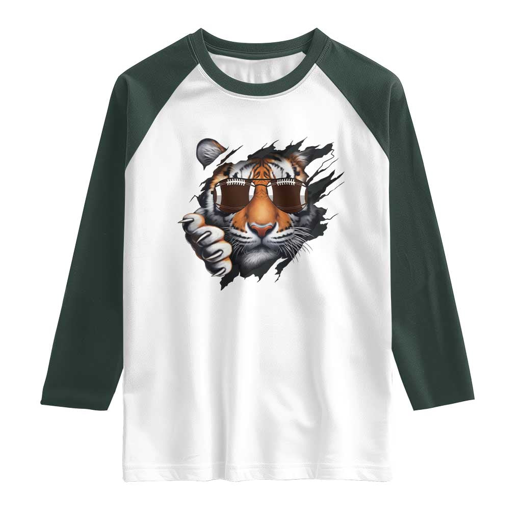 Funny Bengal Tiger Raglan Shirt Football Lover Gift TS12 White Dark Forest Green Print Your Wear