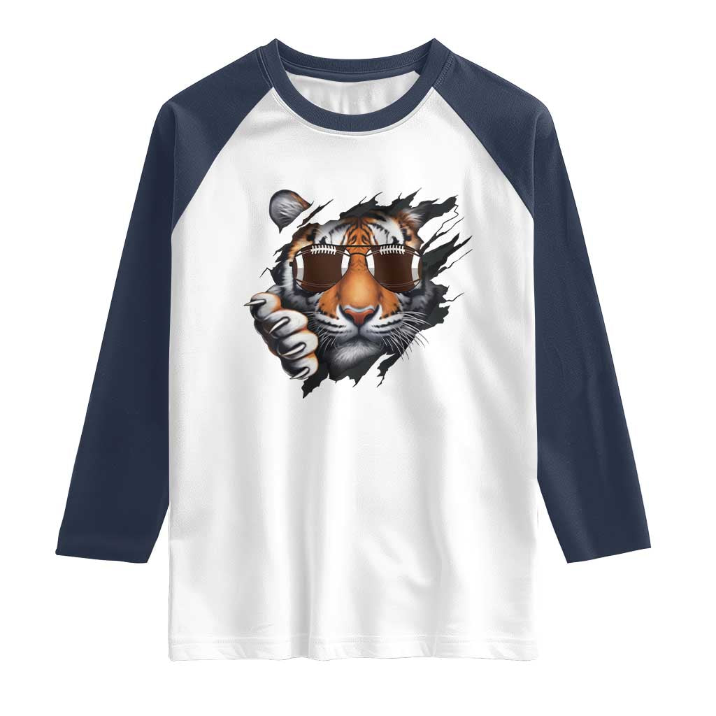 Funny Bengal Tiger Raglan Shirt Football Lover Gift TS12 White Navy Print Your Wear