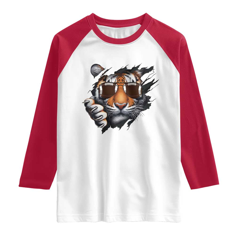 Funny Bengal Tiger Raglan Shirt Football Lover Gift TS12 White Red Print Your Wear