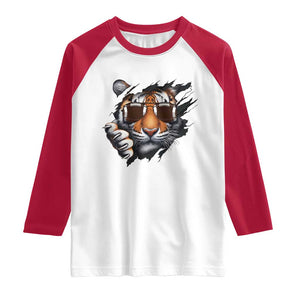 Funny Bengal Tiger Raglan Shirt Football Lover Gift TS12 White Red Print Your Wear