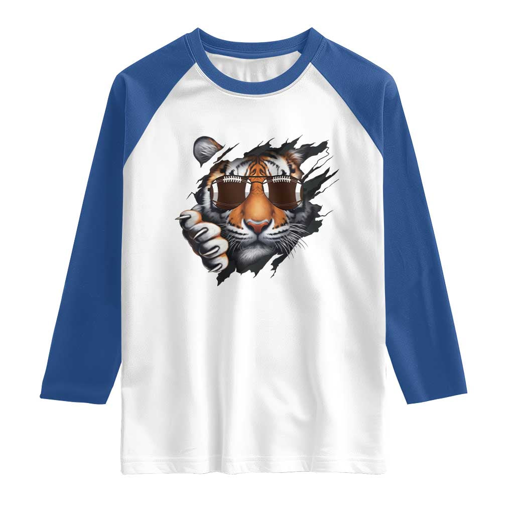 Funny Bengal Tiger Raglan Shirt Football Lover Gift TS12 White Royal Print Your Wear