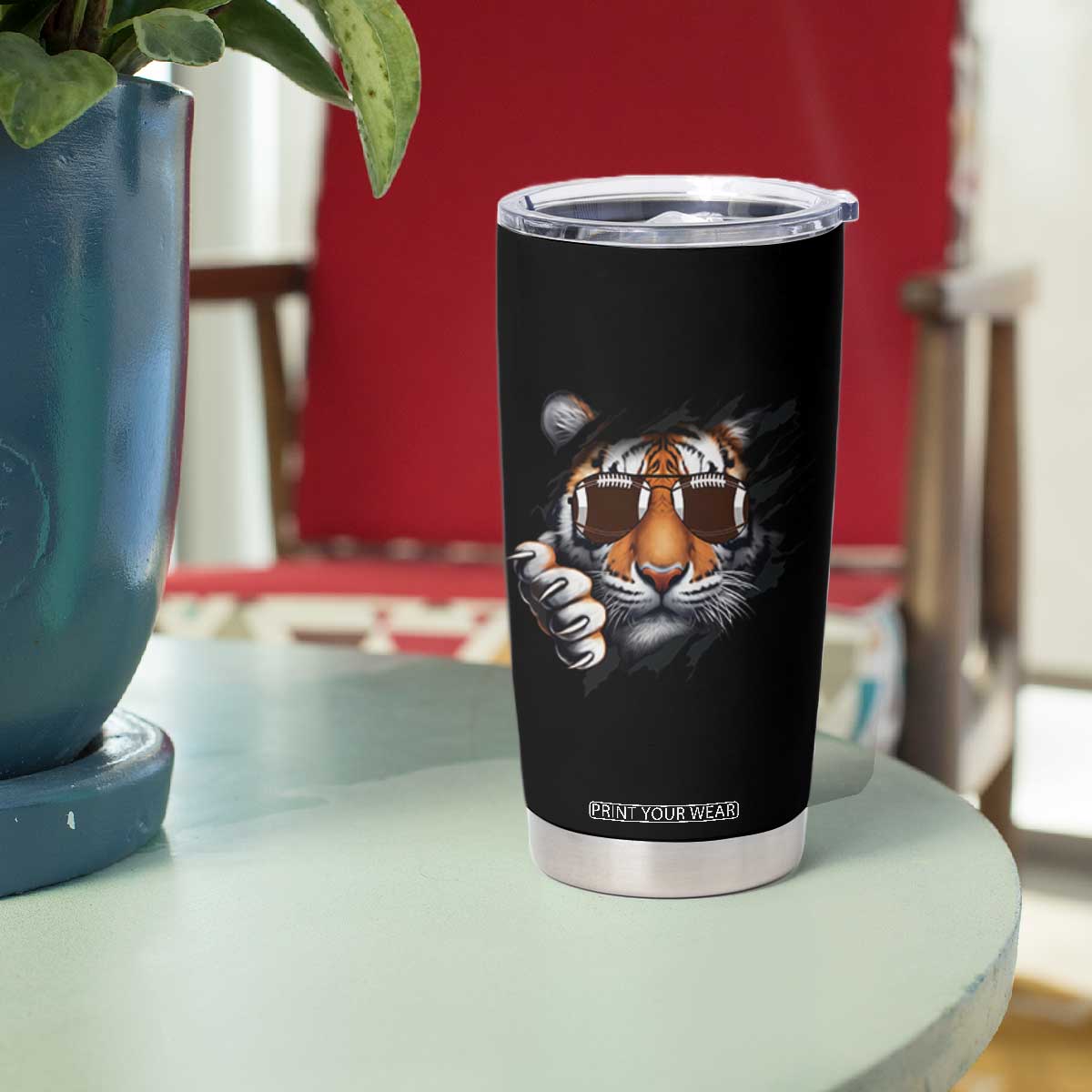 Funny Bengal Tiger Tumbler Cup Football Lover Gift - Print Your Wear