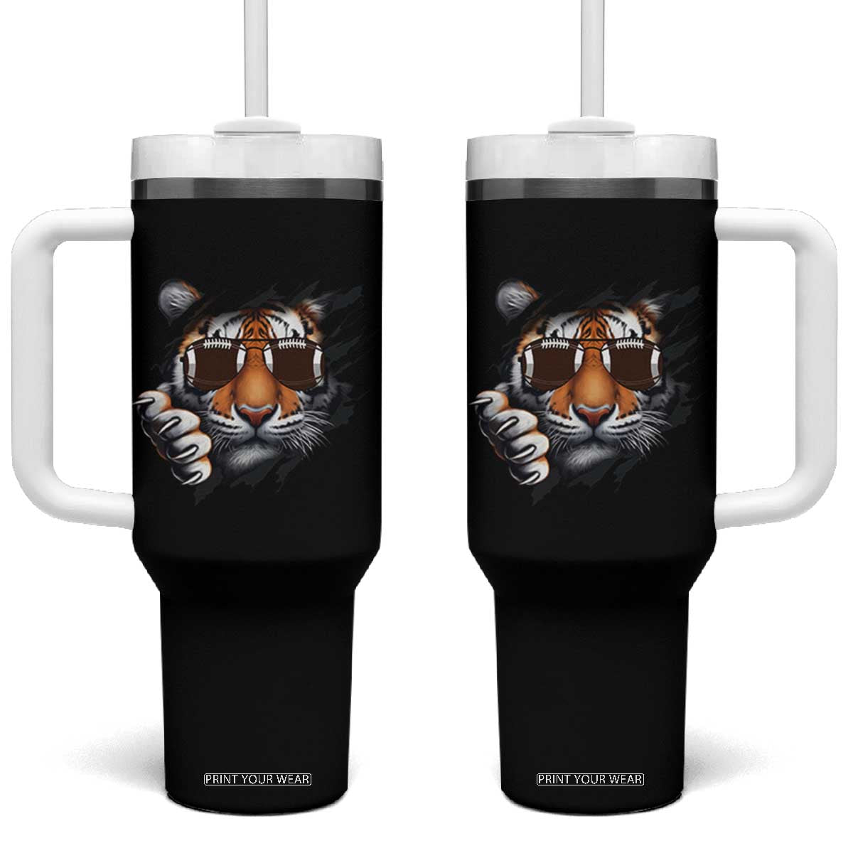 Funny Bengal Tiger Tumbler With Handle Football Lover Gift TS12 One Size: 40 oz Black Print Your Wear