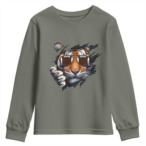 Funny Bengal Tiger Youth Sweatshirt Football Lover Gift TS12 Military Green Print Your Wear