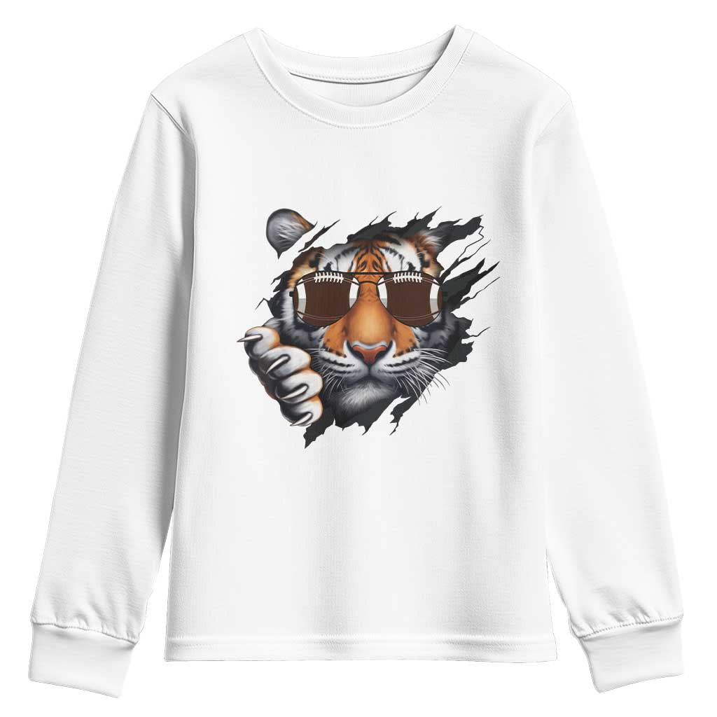 Funny Bengal Tiger Youth Sweatshirt Football Lover Gift TS12 White Print Your Wear