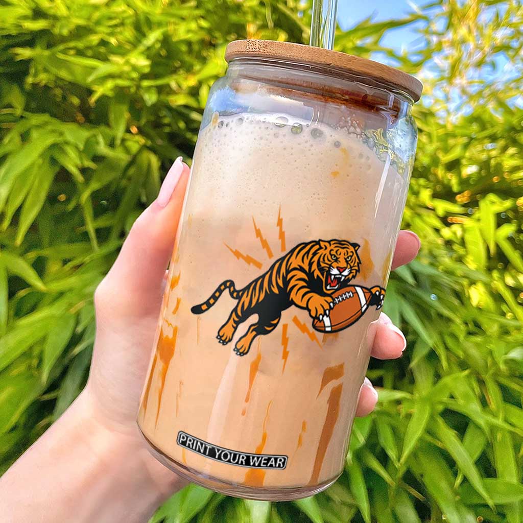 Funny Bengal Tiger Football Glass Can Game Day Jungle Spirit TS12 White Print Your Wear
