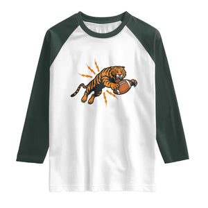 Funny Bengal Tiger Football Raglan Shirt Game Day Jungle Spirit TS12 White Dark Forest Green Print Your Wear