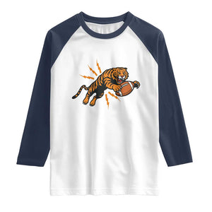 Funny Bengal Tiger Football Raglan Shirt Game Day Jungle Spirit TS12 White Navy Print Your Wear