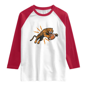 Funny Bengal Tiger Football Raglan Shirt Game Day Jungle Spirit TS12 White Red Print Your Wear
