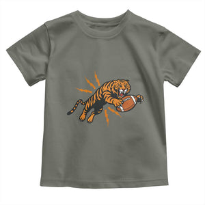 Funny Bengal Tiger Football Toddler T Shirt Game Day Jungle Spirit TS12 Military Green Print Your Wear