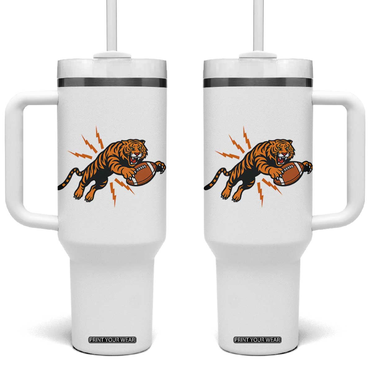 Funny Bengal Tiger Football Tumbler With Handle Game Day Jungle Spirit TS12 One Size: 40 oz White Print Your Wear
