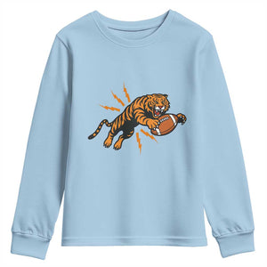Funny Bengal Tiger Football Youth Sweatshirt Game Day Jungle Spirit TS12 Light Blue Print Your Wear