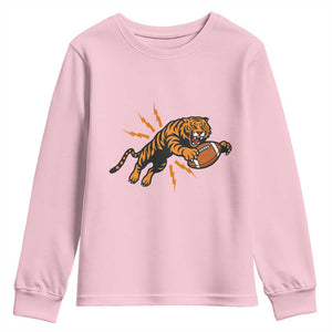 Funny Bengal Tiger Football Youth Sweatshirt Game Day Jungle Spirit TS12 Light Pink Print Your Wear