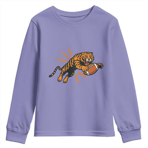 Funny Bengal Tiger Football Youth Sweatshirt Game Day Jungle Spirit TS12 Violet Print Your Wear