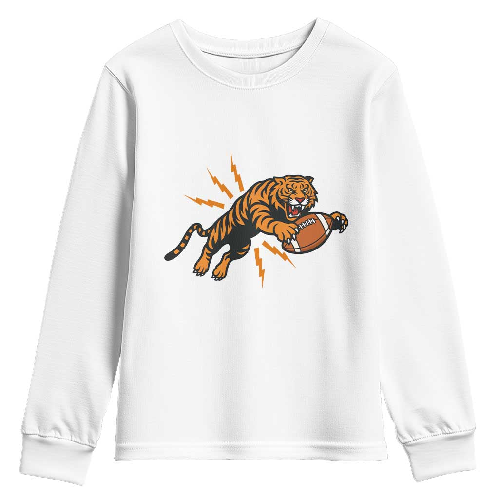 Funny Bengal Tiger Football Youth Sweatshirt Game Day Jungle Spirit TS12 White Print Your Wear