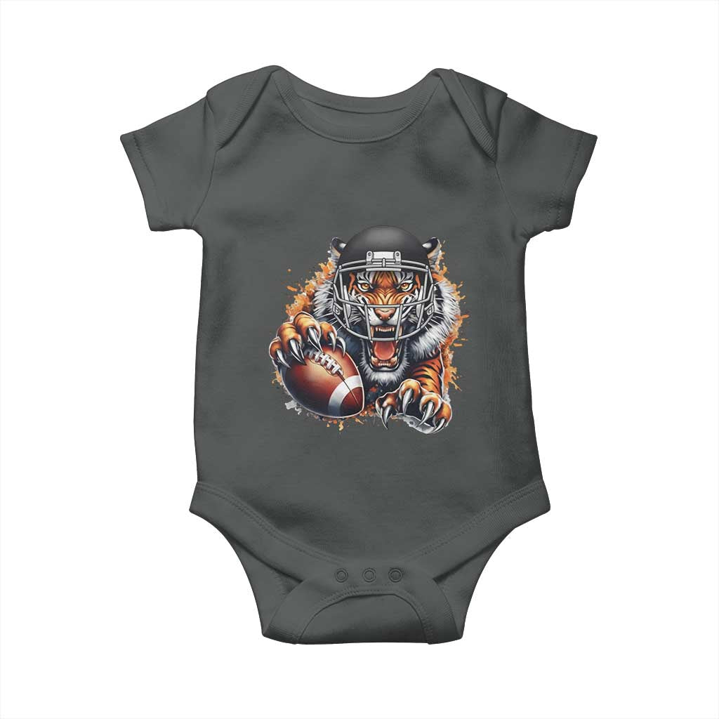 Funny Bengal Tiger With Helmet Baby Onesie Football Lover Gift TS12 Dark Heather Print Your Wear