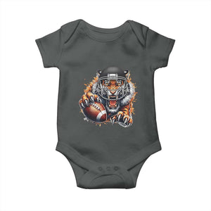 Funny Bengal Tiger With Helmet Baby Onesie Football Lover Gift TS12 Dark Heather Print Your Wear