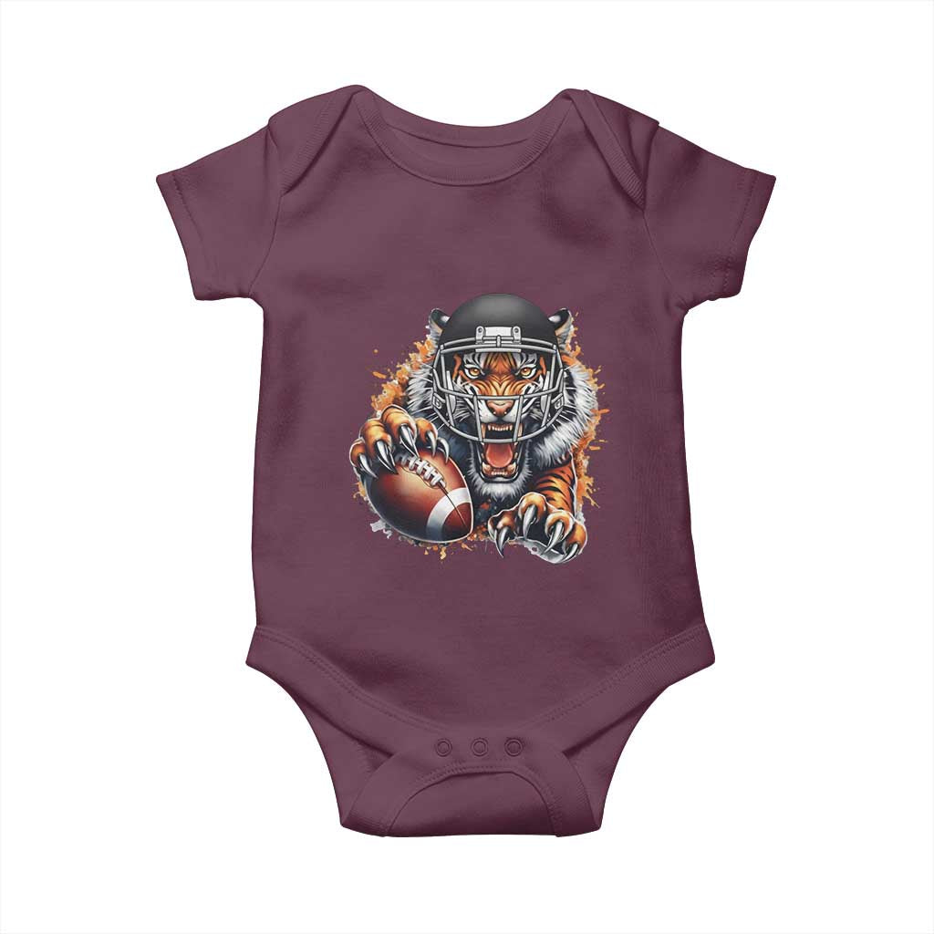 Funny Bengal Tiger With Helmet Baby Onesie Football Lover Gift TS12 Maroon Print Your Wear