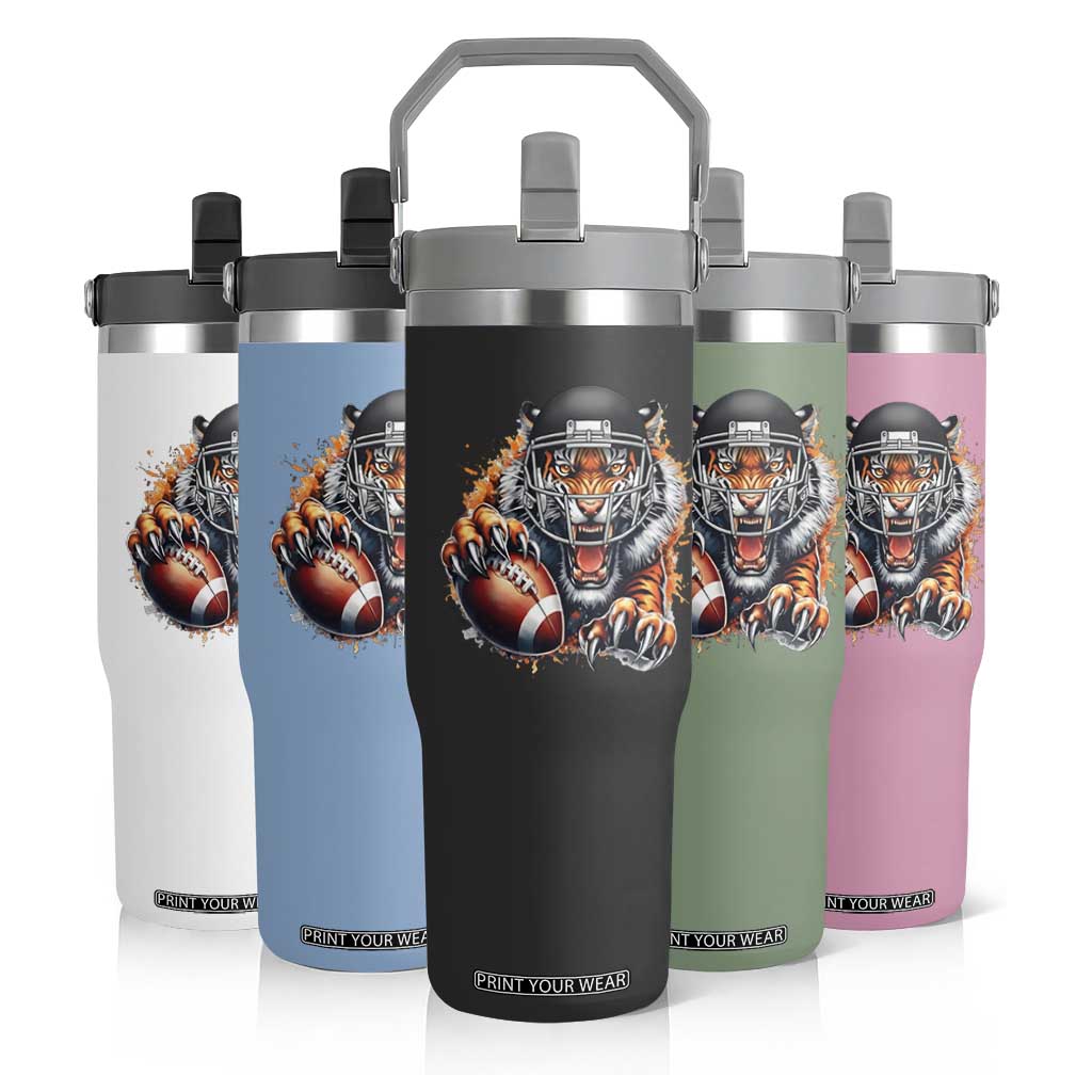 Funny Bengal Tiger With Helmet Flip Straw Tumbler Football Lover Gift TS12 Print Your Wear