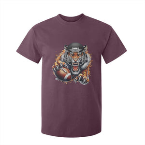 Funny Bengal Tiger With Helmet T Shirt For Kid Football Lover Gift TS12 Maroon Print Your Wear